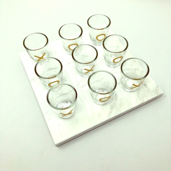 1 LEFT! Marble Tic Tac Toe Shot Glass Set Game NWT - Picture 3 of 8
